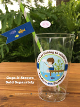 Load image into Gallery viewer, Fishing Boy Birthday Party Beverage Cups Plastic Drink Fish Blue Green Brown Country Dock Rod Reel Lake Boogie Bear Invitations Vander Theme