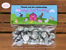 Load image into Gallery viewer, Pink Farm Animals Birthday Party Treat Bag Toppers Folded Favor Barn Girl Country Petting Zoo Summer Boogie Bear Invitations Paisley Theme
