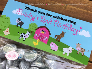 Pink Farm Animals Birthday Party Treat Bag Toppers Folded Favor Barn Girl Country Petting Zoo Summer Boogie Bear Invitations Paisley Theme