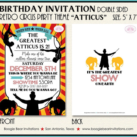 Circus Showman Birthday Party Invitation Animals Boy Girl Greatest Show Boogie Bear Invitations Atticus Theme Paperless Printable Printed