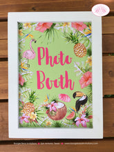 Load image into Gallery viewer, Tropical Paradise Birthday Party Sign Poster Photo Booth Flamingo Toucan Pink Gold Green Jungle Wild Boogie Bear Invitations Tallulah Theme