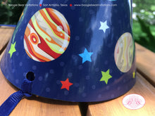 Load image into Gallery viewer, Outer Space Birthday Party Hat Honoree Boy Girl Planets Astronaut Galaxy Stars Solar System Orbit Blue Boogie Bear Invitations Galileo Theme