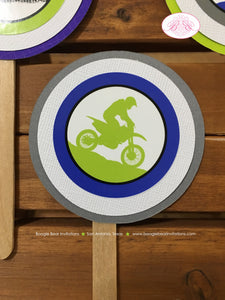 Dirt Bike Birthday Party Cupcake Toppers Set Boy Blue Lime Green Enduro Motocross Off Road Racing Race Boogie Bear Invitations Randall Theme