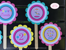 Load image into Gallery viewer, Amusement Park Party Cupcake Toppers Birthday Carousel Horse Girl Pink Blue Game Ferris Wheel Circus Boogie Bear Invitations Camille Theme
