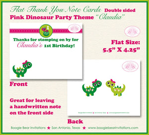 Pink Dinosaur Birthday Party Thank You Card Note Girl Lime Green Little Prehistoric Jurassic Boogie Bear Invitations Claudia Theme Printed