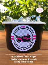 Load image into Gallery viewer, Motorcycle Birthday Party Treat Cups Candy Buffet Appetizer Food Pink Black Racing Girl Motocross Race Boogie Bear Invitations Lindsey Theme