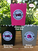 Load image into Gallery viewer, Pink Motorcycle Party Popcorn Boxes Mini Food Buffet Birthday Girl Enduro Motocross Racing Race Track Boogie Bear Invitations Lindsey Theme