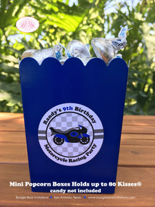 Blue Motorcycle Party Popcorn Boxes Mini Food Buffet Birthday Boy Enduro Motocross Racing Track Race Tag Boogie Bear Invitations Randy Theme