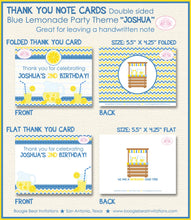 Load image into Gallery viewer, Blue Lemonade Birthday Party Thank You Card Boy Yellow Sweet Lemon Picnic Drink Stand Summer Boogie Bear Invitations Joshua Theme Printed