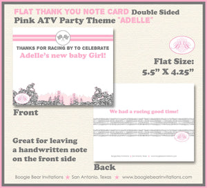 Pink ATV Baby Shower Party Thank You Card Girl Grey Silver Glitter 4 Wheeler Stripe Quad Racing Boogie Bear Invitations Adelle Theme Printed