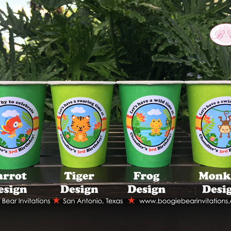 Rain Forest Birthday Party Beverage Cups Paper Girl Boy Rainforest Animals Jungle Amazon Tropical Zoo Boogie Bear Invitations Chandler Theme