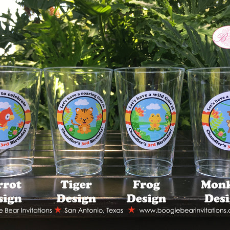 Rain Forest Birthday Party Beverage Cups Plastic Drink Girl Boy Rainforest Wild Animals Jungle Amazon Boogie Bear Invitations Chandler Theme