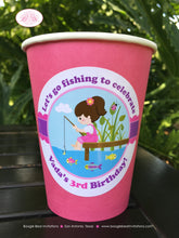 Load image into Gallery viewer, Fishing Girl Birthday Party Beverage Cups Paper Drink Fish Blue Green Pink State Park Lake Pole Bait Dock Boogie Bear Invitations Vada Theme