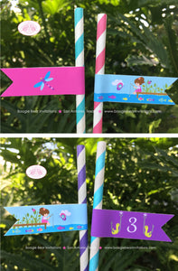 Fishing Girl Birthday Party Paper Pennant Straws Beverage Fish Butterfly Pink Purple Dock River Lake Pole Boogie Bear Invitations Vada Theme