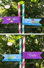 Load image into Gallery viewer, Fishing Girl Birthday Party Paper Pennant Straws Beverage Fish Butterfly Pink Purple Dock River Lake Pole Boogie Bear Invitations Vada Theme