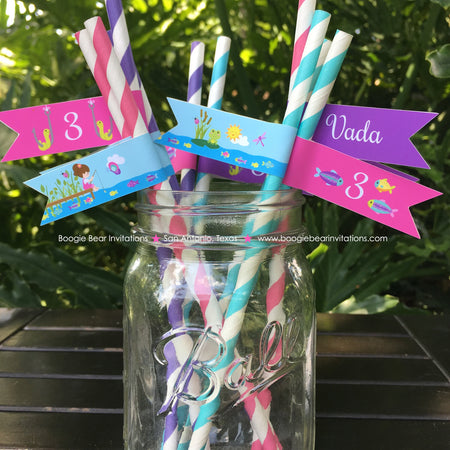 Fishing Girl Birthday Party Paper Pennant Straws Beverage Fish Butterfly Pink Purple Dock River Lake Pole Boogie Bear Invitations Vada Theme