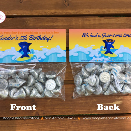 Surfer Shark Birthday Party Treat Bag Toppers Folded Favor Swimming Pool Swim Surf Surfing Ocean Beach Boogie Bear Invitations Xander Theme