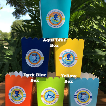 Surfer Shark Party Popcorn Boxes Mini Favor Buffet Food Birthday Boy Surf Surfing Swim Swimming Pool Boogie Bear Invitations Xander Theme