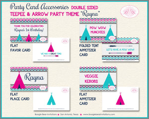 Pink Teepee Birthday Favor Party Card Tent Place Food Tag Girl Chevron Teal Aqua Turquoise Tipi Camping Boogie Bear Invitations Rayna Theme