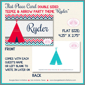 Teepee Birthday Favor Party Card Tent Place Food Tag Boy Girl Chevron Red Blue Teal Aqua Turquoise Tipi Boogie Bear Invitations Ryder Theme