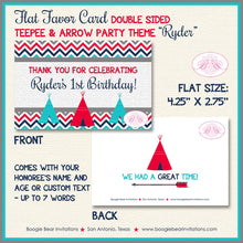 Load image into Gallery viewer, Teepee Birthday Favor Party Card Tent Place Food Tag Boy Girl Chevron Red Blue Teal Aqua Turquoise Tipi Boogie Bear Invitations Ryder Theme