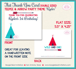 Teepee Arrow Thank You Card Birthday Party Boy Girl Chevron Teal Aqua Turquoise Tipi Camping Set Boogie Bear Invitations Ryder Theme Printed