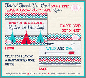 Teepee Arrow Thank You Card Birthday Party Boy Girl Chevron Teal Aqua Turquoise Tipi Camping Set Boogie Bear Invitations Ryder Theme Printed