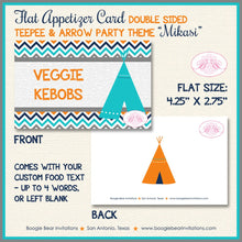 Load image into Gallery viewer, Teepee Birthday Favor Party Card Tent Place Food Tag Boy Girl Chevron Teal Aqua Turquoise Tipi Camping Boogie Bear Invitations Mikasi Theme