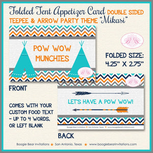 Teepee Birthday Favor Party Card Tent Place Food Tag Boy Girl Chevron Teal Aqua Turquoise Tipi Camping Boogie Bear Invitations Mikasi Theme