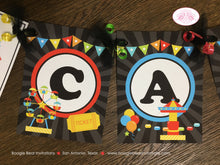 Load image into Gallery viewer, Amusement Park Birthday Party Banner Girl Boy Red Yellow Green Blue Ferris Wheel Swing Ride Circus Kid Boogie Bear Invitations Camillo Theme