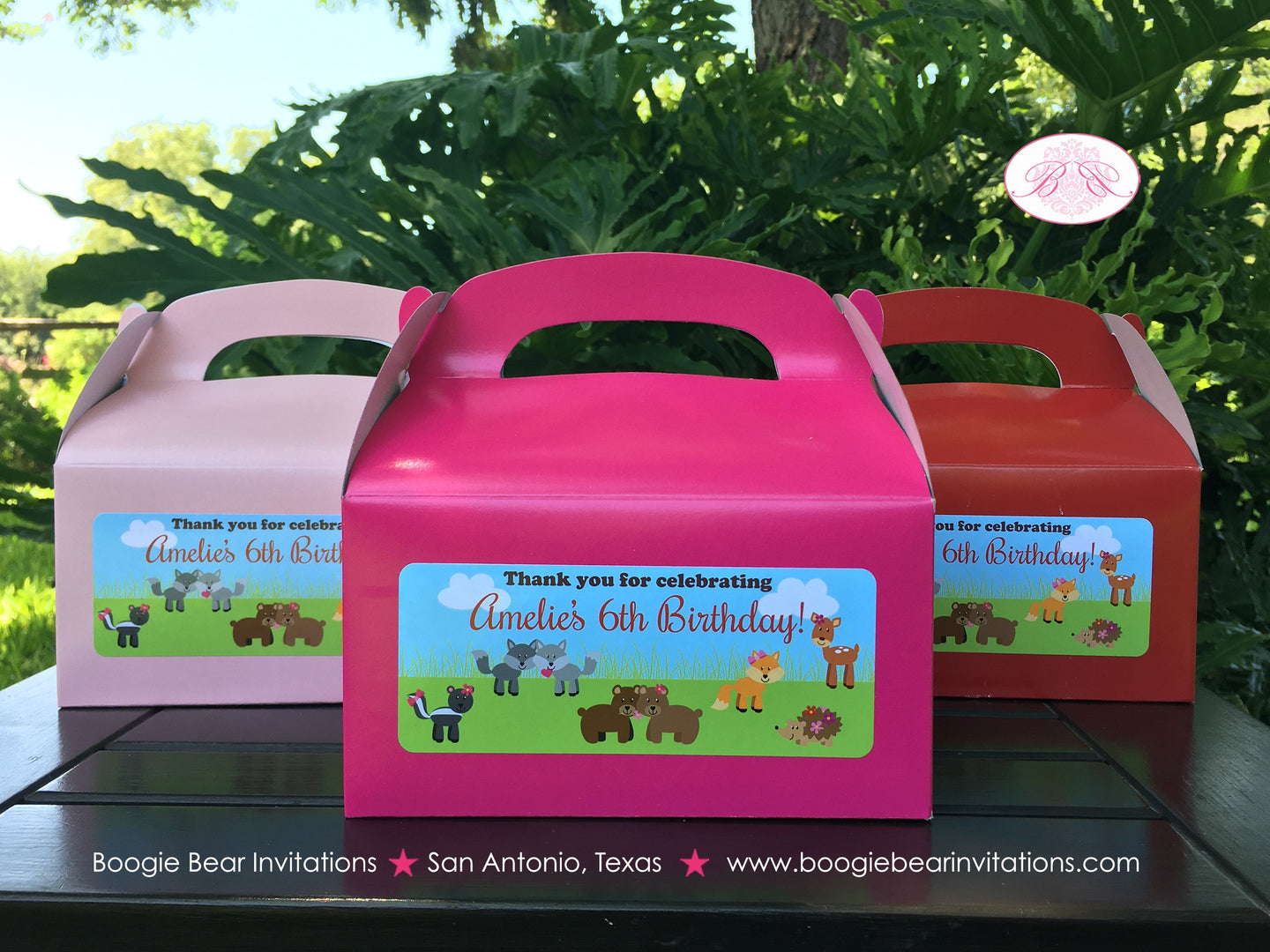 Valentines Day Woodland Animals Party Treat Boxes Birthday Favor Bag Love Red Pink Heart Spring Forest Boogie Bear Invitations Amelie Theme