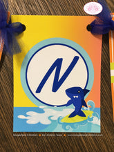 Load image into Gallery viewer, Surfer Shark Birthday Party Banner Small Ocean Swimming Beach Boy Girl Swim Wave Pool Fish Surf Island Boogie Bear Invitations Xander Theme