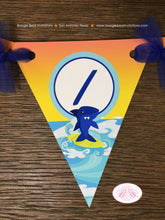 Load image into Gallery viewer, Surfer Shark Pennant I am 1 Banner Birthday Party Highchair Ocean Swimming Orange Blue Boy Girl 1st 2nd Boogie Bear Invitations Xander Theme