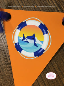 Surfer Shark Pennant I am 1 Banner Birthday Party Highchair Ocean Swimming Orange Blue Boy Girl 1st 2nd Boogie Bear Invitations Xander Theme