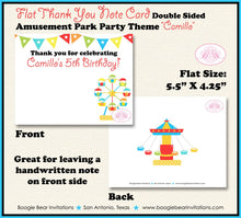 Load image into Gallery viewer, Amusement Park Thank You Card Birthday Party Boy Girl Carnival Ferris Wheel Circus Swing Ride Boogie Bear Invitations Camillo Theme Printed