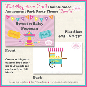 Amusement Park Birthday Party Favor Card Tent Place Appetizer Pink Girl Carnival Ferris Wheel Boogie Bear Invitations Camille Theme Printed