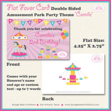 Load image into Gallery viewer, Amusement Park Birthday Party Favor Card Tent Place Appetizer Pink Girl Carnival Ferris Wheel Boogie Bear Invitations Camille Theme Printed