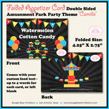 Load image into Gallery viewer, Amusement Park Birthday Party Favor Card Tent Place Appetizer Boy Girl Carnival Ride Carousel Boogie Bear Invitations Camillo Theme Printed