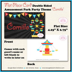 Amusement Park Birthday Party Favor Card Tent Place Appetizer Boy Girl Carnival Ride Carousel Boogie Bear Invitations Camillo Theme Printed