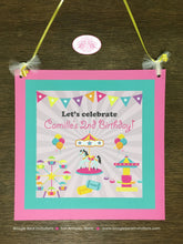 Load image into Gallery viewer, Amusement Park Birthday Party Door Banner Pink Girl Carnival Carousel Horse Ferris Wheel Ride Circus Boogie Bear Invitations Camille Theme