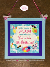 Load image into Gallery viewer, Splash Bash Birthday Party Door Banner Swimming Pool Girl Pink Aqua Blue Beach Ocean Swim Water Park Boogie Bear Invitations Danielle Theme