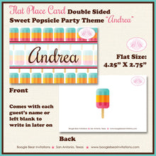 Load image into Gallery viewer, Pink Popsicle Birthday Party Favor Card Tent Place Appetizer Food Girl Sweet Ice Cream Treat Boogie Bear Invitations Andrea Theme Printed