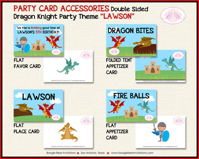 Dragon Knight Birthday Party Favor Card Tent Place Appetizer Food Boy Fire Breathing Armor Boogie Bear Invitations Lawson Theme Printed