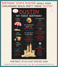 Load image into Gallery viewer, Retro Beach Birthday Party Sign Stats Poster Frameable Chalkboard Milestone Ocean Swimming Boy Girl 1st Boogie Bear Invitations Dustin Theme