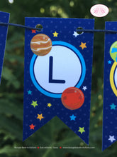 Load image into Gallery viewer, Outer Space Party Pennant Cake Banner Topper Birthday Happy Boy Girl Solar System Future Galaxy Planet Boogie Bear Invitations Galileo Theme