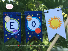 Load image into Gallery viewer, Outer Space Party Pennant Cake Banner Topper Birthday Happy Boy Girl Solar System Future Galaxy Planet Boogie Bear Invitations Galileo Theme