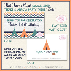 Teepee Birthday Favor Party Card Tent Place Food Tag Boy Girl Chevron Orange Navy Blue Green Tipi Camping Boogie Bear Invitations Tate Theme
