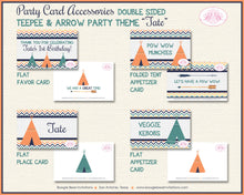 Load image into Gallery viewer, Teepee Birthday Favor Party Card Tent Place Food Tag Boy Girl Chevron Orange Navy Blue Green Tipi Camping Boogie Bear Invitations Tate Theme