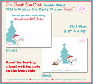 Woodland Winter Fox Thank You Card Baby Shower Party Christmas Snow Red White Arctic Birthday Boogie Bear Invitations Aspen Theme Printed