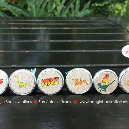 Dinosaur Circle Candy Sticker Sheet Party Birthday Boy Girl Stomp Roar Jurassic Paleontology Fossil Tag Boogie Bear Invitations Arkady Theme